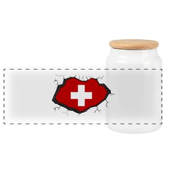 Schweiz Flagge - Panorama Keksdose mit Holzdeckel - Weiß - Vorne