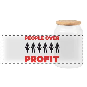 People Over Profit - Panoramic Cookie Jar with Wooden Lid - white - Front