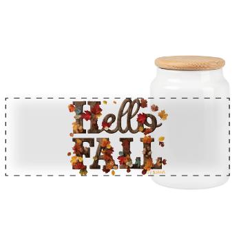 Hello Fall Warm Autumn Leaves & Wood Style Letters - Boîte à biscuits avec couvercle en bois - blanc - Devant