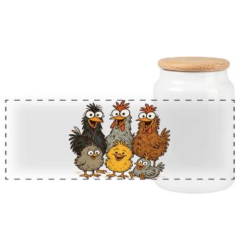 Colorful Chickens Cartoon Pattern - Panoramic Cookie Jar with Wooden Lid - white - Front