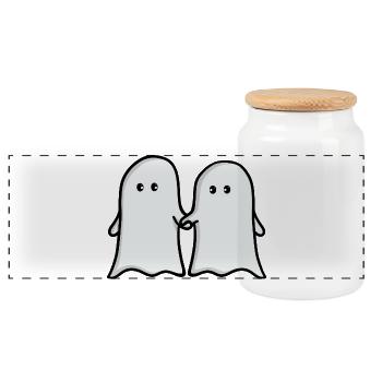 Niedliches Geister-Duo-Illustration - Panorama Keksdose mit Holzdeckel - Weiß - Vorne