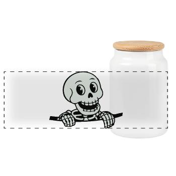 Playful Skeleton Cartoon Design - Panoramic Cookie Jar with Wooden Lid - white - Front