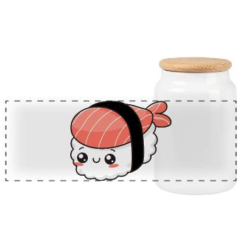 Kawaii Sushi - Panoramic Cookie Jar with Wooden Lid - white - Front