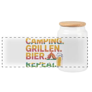 Camping. Griller. Bière. Répéter. - Boîte à biscuits avec couvercle en bois - blanc - Devant