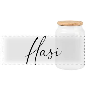 Hasi / Handwriting Design - Panoramic Cookie Jar with Wooden Lid - white - Front