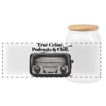 Murder Podcasts & Chill | Retro Radio Crime Design - Panoramic Cookie Jar with Wooden Lid - white - Front