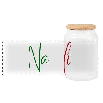I love Naples, elegant minimalist design - Panoramic Cookie Jar with Wooden Lid - white - Front