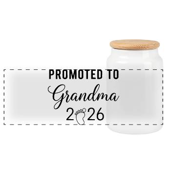 Promoted To Grandma 2026 - Panoramic Cookie Jar with Wooden Lid - white - Front