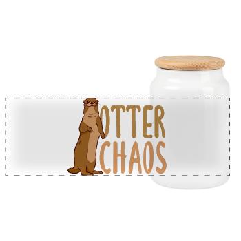 Pun Sea Otter Cartoon - Panoramic Cookie Jar with Wooden Lid - white - Front