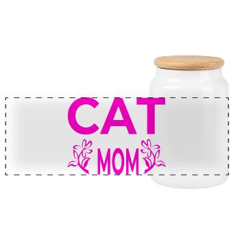 feline - Panoramic Cookie Jar with Wooden Lid - white - Front