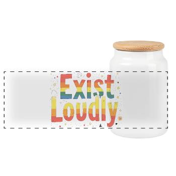 Exist Loudly – Colorful Pride Empowerment - Panoramic Cookie Jar with Wooden Lid - white - Front