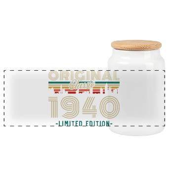 Original 1940's Vintage Retro Birthday Gift - Panoramic Cookie Jar with Wooden Lid - white - Front