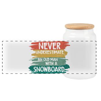 Ne sous-estimez jamais le vieux snowboarder - Boîte à biscuits avec couvercle en bois - blanc - Devant