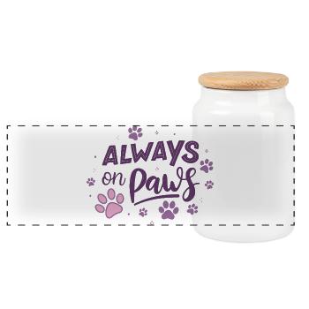 Always on Day Pawprints Violet - Boîte à biscuits avec couvercle en bois - blanc - Devant