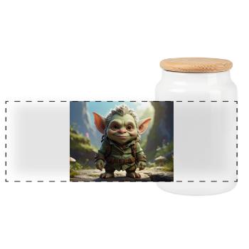 Little green creature in the forest - Panoramic Cookie Jar with Wooden Lid - white - Front