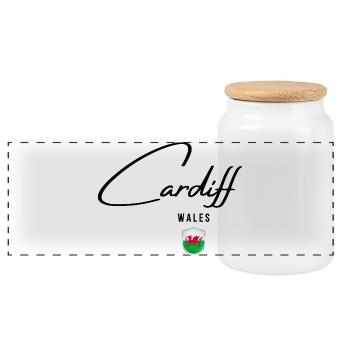 Elegantes Design Cardiff, walisischer Stolz - Panorama Keksdose mit Holzdeckel - Weiß - Vorne