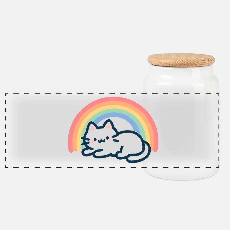 Süße Regenbogenkatze - Panorama Keksdose mit Holzdeckel - Weiß