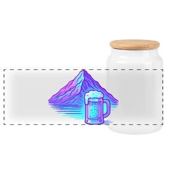 Bergneon Bierglanz Blau - Panorama Keksdose mit Holzdeckel - Weiß - Vorne