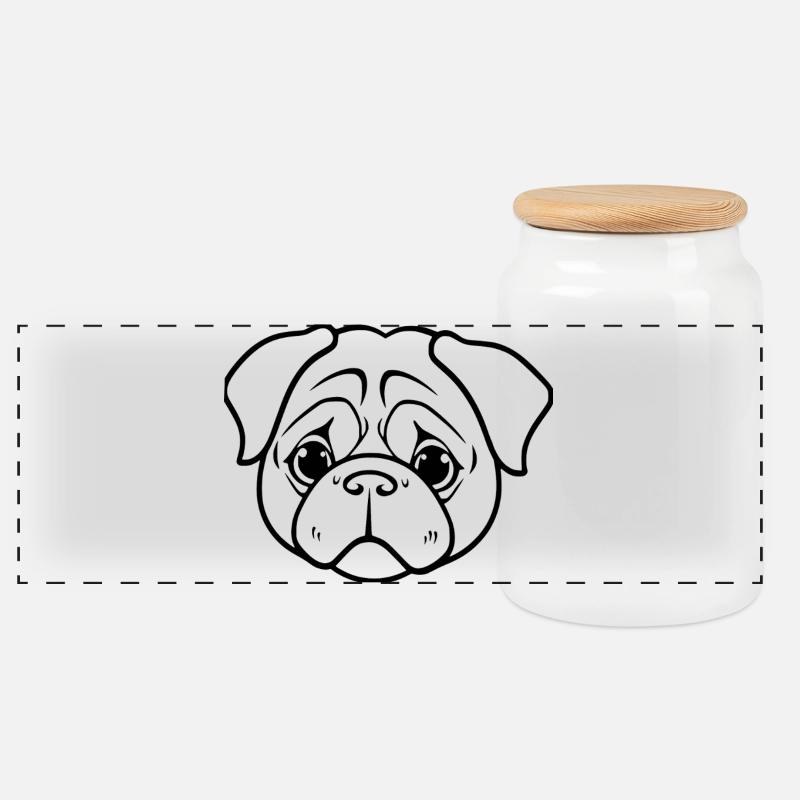 Mops Hunde T-shirt Geschenkidee - Panorama Keksdose mit Holzdeckel - Weiß