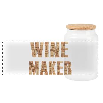 Winemaker – Real Cork Lettering Design - Panoramic Cookie Jar with Wooden Lid - white - Front