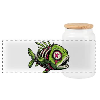 Graffiti de poisson zombie - Boîte à biscuits avec couvercle en bois - blanc - Devant