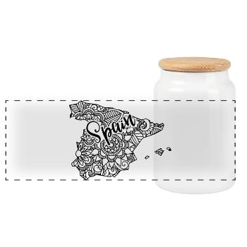 Karte Spanien Florales Mandala - Reisegeschenk - Panorama Keksdose mit Holzdeckel - Weiß - Vorne