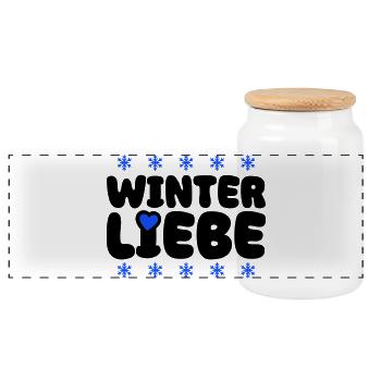 Winter Liebe Herz - Panorama Keksdose mit Holzdeckel - Weiß - Vorne