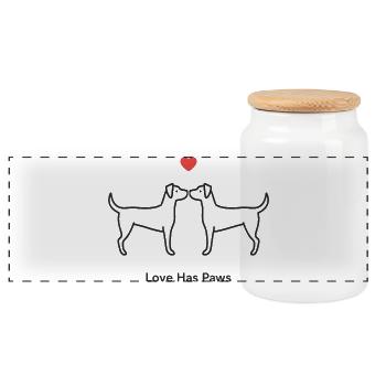Love Has Paws Minimalist Haustier Liebe Dogs - Panorama Keksdose mit Holzdeckel - Weiß - Vorne