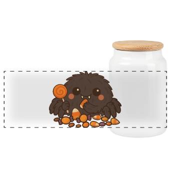 Monstre au caramel avec des friandises - Boîte à biscuits avec couvercle en bois - blanc - Devant