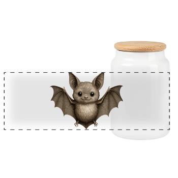 Bat Cute Cute Animal Halloween Costume - Panoramic Cookie Jar with Wooden Lid - white - Front