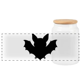 Bat Silhouette Vector Halloween Costume - Panoramic Cookie Jar with Wooden Lid - white - Front