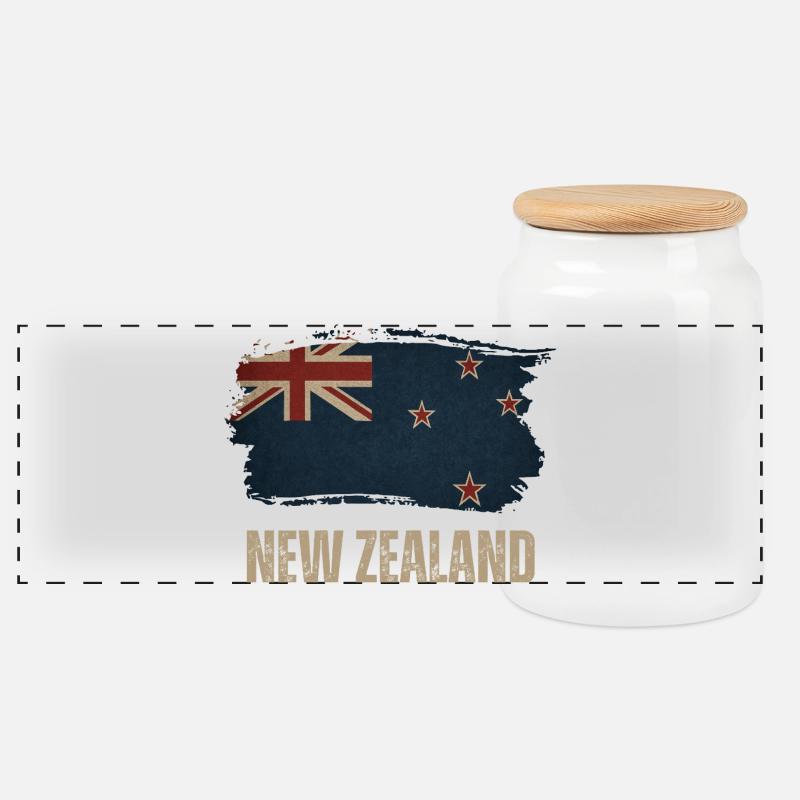 Grunge Neuseeland Flagge - Panorama Keksdose mit Holzdeckel - Weiß