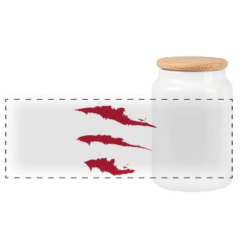 Three red brushstrokes - Panoramic Cookie Jar with Wooden Lid - white - Front
