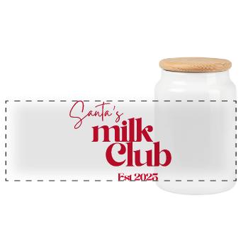 Santa’s Milk Club Est 2025 - Panorama Keksdose mit Holzdeckel - Weiß - Vorne