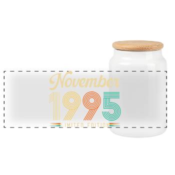 November 1995 Retro Vintage Birthday Gift - Panoramic Cookie Jar with Wooden Lid - white - Front