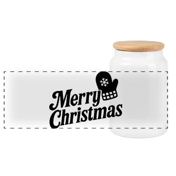 Joyeux Noël avec le Gant Flocon de Neige - Boîte à biscuits avec couvercle en bois - blanc - Devant