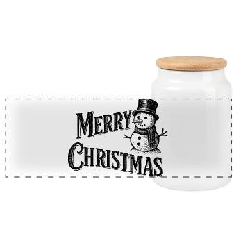 Bonhomme de neige vintage – Joyeux Noël - Boîte à biscuits avec couvercle en bois - blanc - Devant
