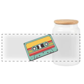 Retro Pastel Cassette - Panoramic Cookie Jar with Wooden Lid - white - Front