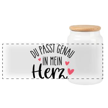 DU passt genau in mein Herz | Lieblingsmensch - Panorama Keksdose mit Holzdeckel - Weiß - Vorne