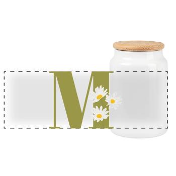 Buchstabe m grüne Gänseblümchen - Panorama Keksdose mit Holzdeckel - Weiß - Vorne