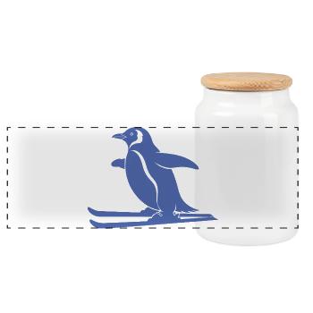 Minimalist Penguin Skier Winter Sport - Panoramic Cookie Jar with Wooden Lid - white - Front