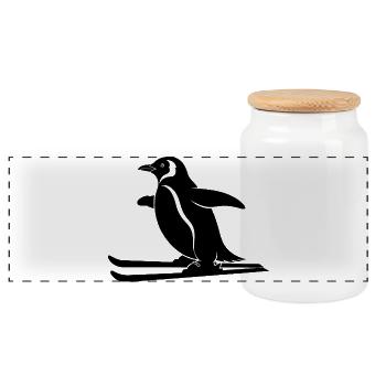 Minimalistischer Pinguin Skifahrer Winter Sport - Panorama Keksdose mit Holzdeckel - Weiß - Vorne