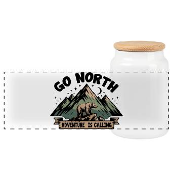 Norden – Abenteuer Bär & Berge Outdoor Design - Panoramic Cookie Jar with Wooden Lid - white - Front
