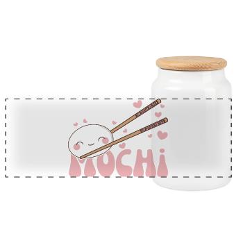 I love you very mochi kawaii rice cake mochi - Panoramic Cookie Jar with Wooden Lid - white - Front