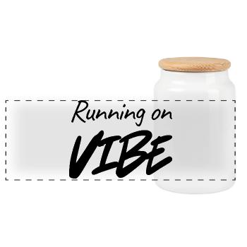 Running on Vibe – Minimalist Typography Aesthetic - Panoramic Cookie Jar with Wooden Lid - white - Front