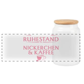 Retirement Nap and Coffee - Farewell Colleague - Panoramic Cookie Jar with Wooden Lid - white - Front