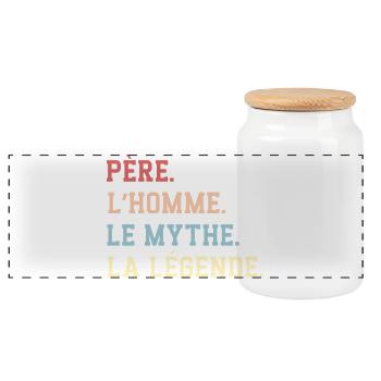 Father Man The Myth La Le'gende Father's Day - Panoramic Cookie Jar with Wooden Lid - white - Front