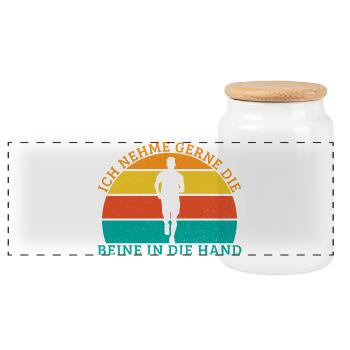 Running Likes to take hands in hands Runners - Panoramic Cookie Jar with Wooden Lid - white - Front