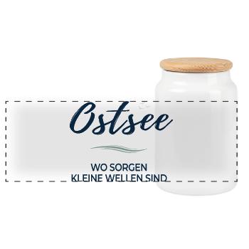 Ostsee– Wo Sorgen kleine Wellen sind - Panorama Keksdose mit Holzdeckel - Weiß - Vorne