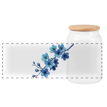 Branches géométriques de fleurs bleues - Boîte à biscuits avec couvercle en bois - blanc - Devant
